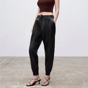 Black leather joggers